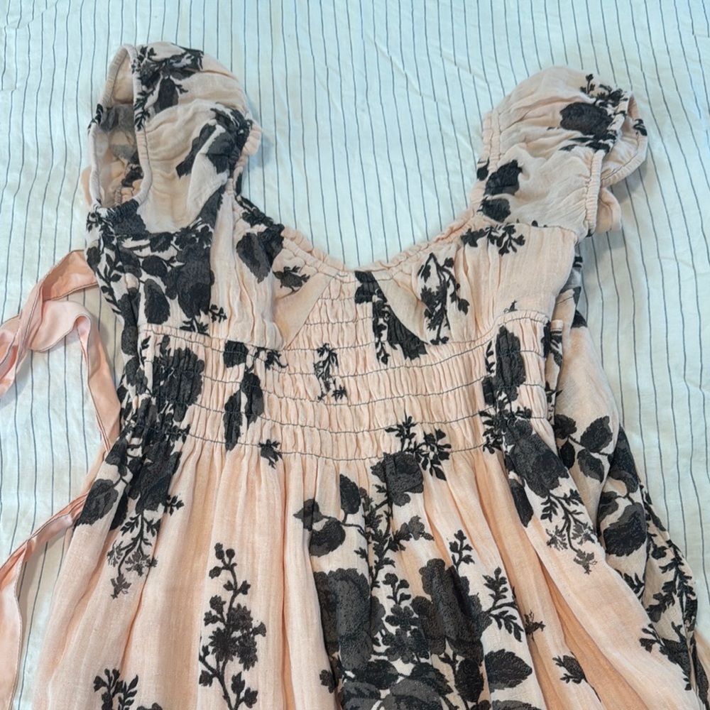 Free People Floral Dress with Black Embroidery